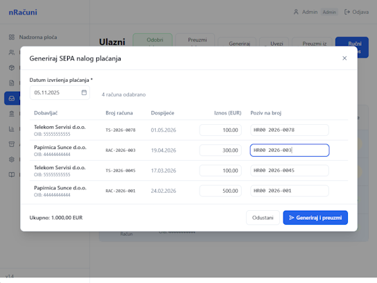 Sučelje bankovnih uplata